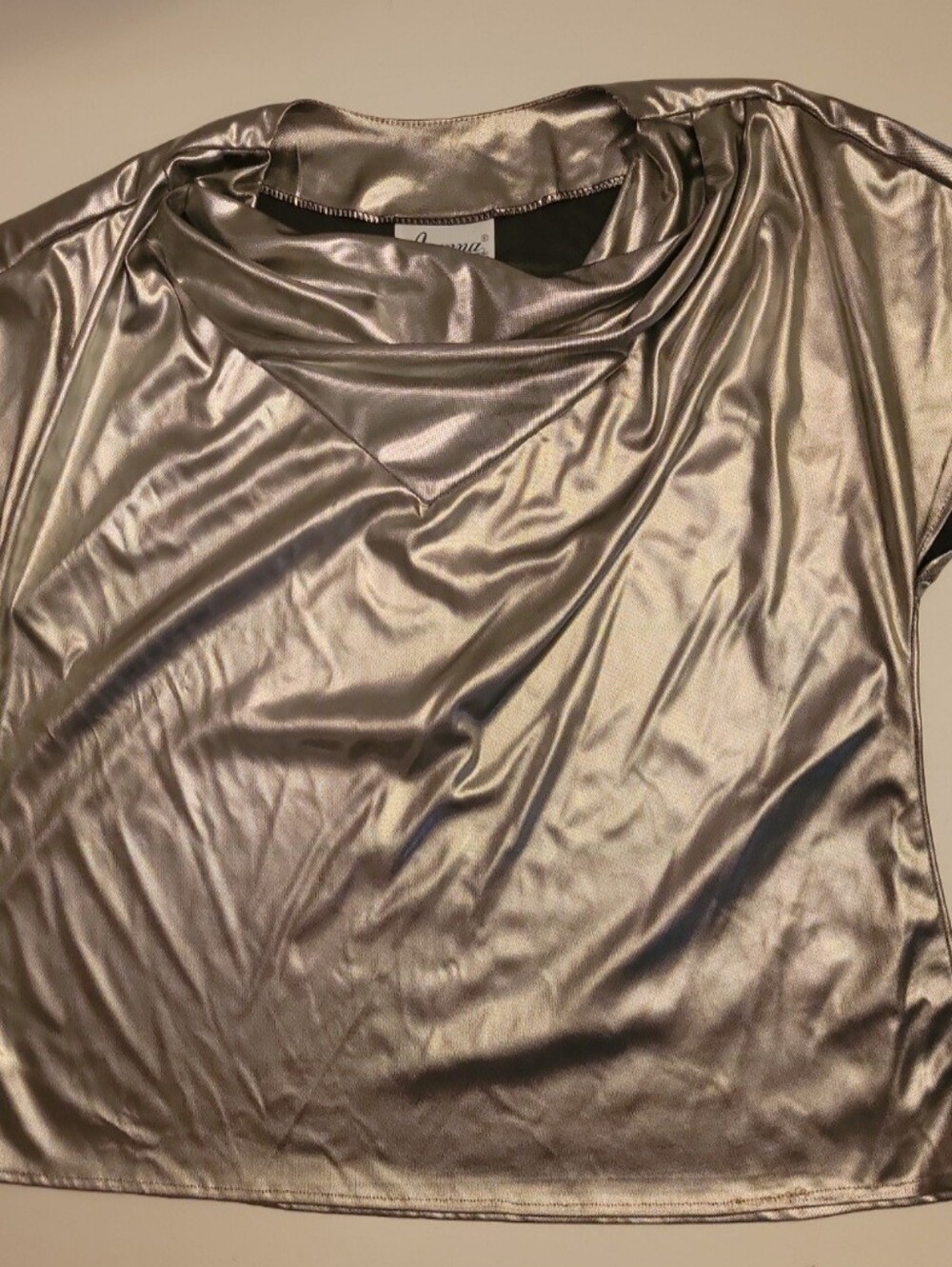 Metallic Silver Women's Draped Neck Top